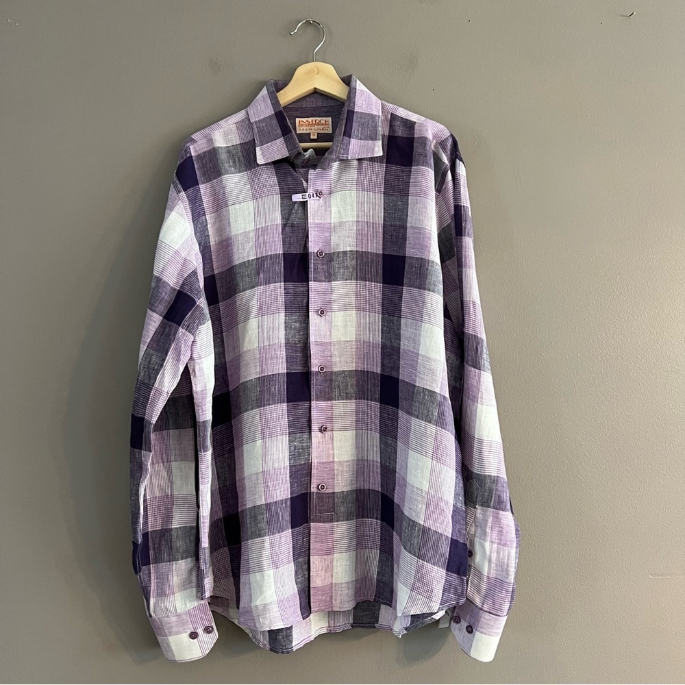 Inserch Collezione Uomo Shirt Mens 2XL Multicolor Linen Button Up Roll Up Sleeve
